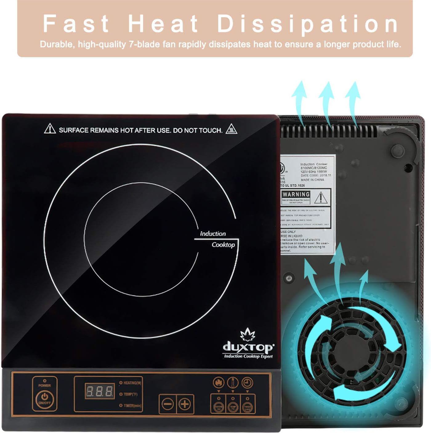 Duxtop 1800W Portable Induction Cooktop Countertop Burner, Gold 8100MC/BT-180G3 - Image 4