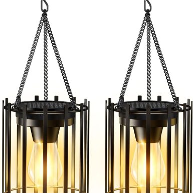 KOOPER Solar Lanterns Outdoor Waterproof, 14.56" Upgraded Bright Hanging Solar Lights Outdoor Lanterns Decorative, Auto ON/Off Metal Hanging Lantern Lights for Pathway Yard Patio Garden Decor 2 Pack