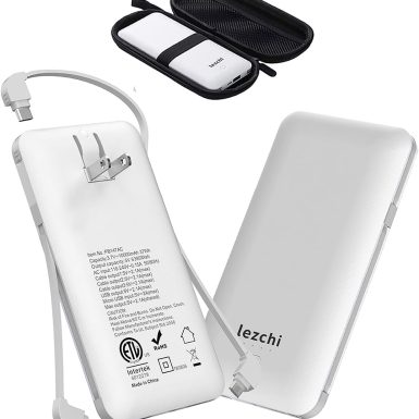 Portable Power Bank, Ultra Slim 10000mAh Portable Charger, USB C External Battery Pack with Built-in AC Plug, Charging Cable, Output Port, Compatible with All Kinds of Cellphones …